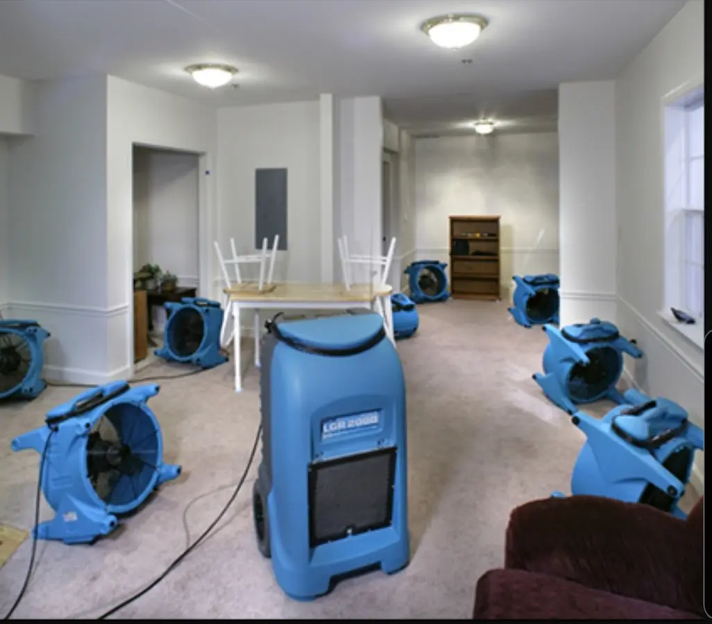 Air movers and dehumidifier setup for Water Damage Restoration in Woodburn